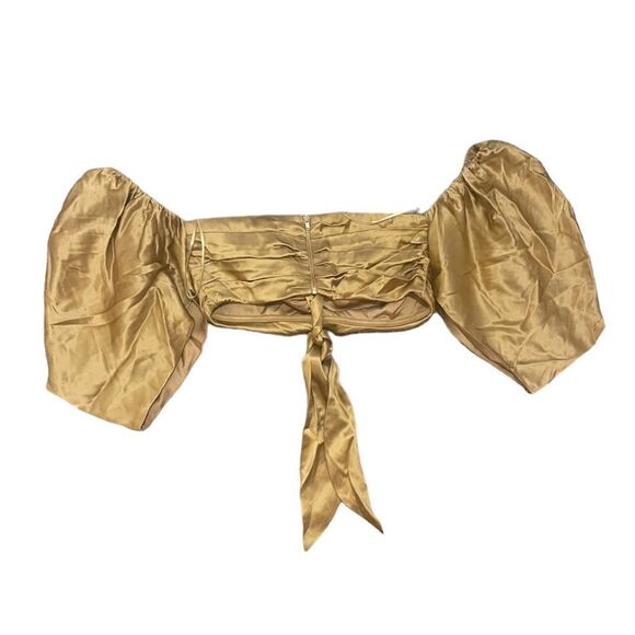 Aiifos Beatriz Silk Top Crop Size Medium Gold Puff Sleeves Revolve - Picture 5 of 7